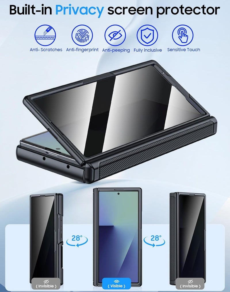 BSNRM for Samsung Galaxy Z Fold 7 Case with Card Holder RFID Blocking [Privacy Screen Protector ] [Slide Lens Cover] [Hinge Protection] Shockproof Protective Phone Wallet Case for Z Fold 7 (Black) - Image 4